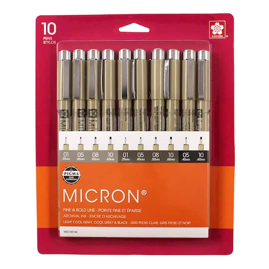 6 Pack: Pigma&#xAE; Micron&#x2122; Black &#x26; Gray 10 Piece Fine &#x26; Bold Line Pen Set